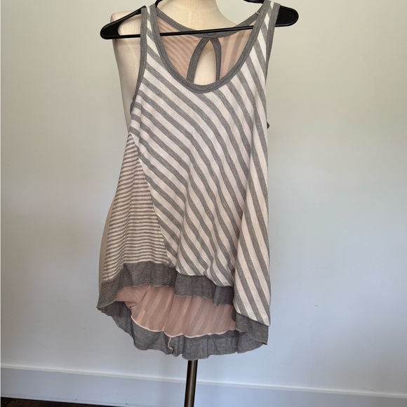 Pete Asymmetrical Gray and White Striped Tank Top, High/Low Hem,  XS - Picture 3 of 9